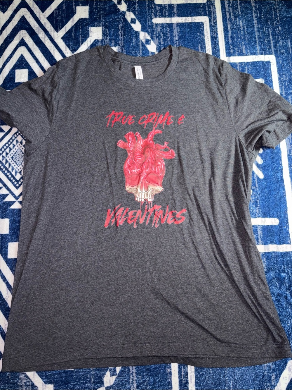 Bella Canvas Gray Tee with Red Anatomical Heart Skull Graphic